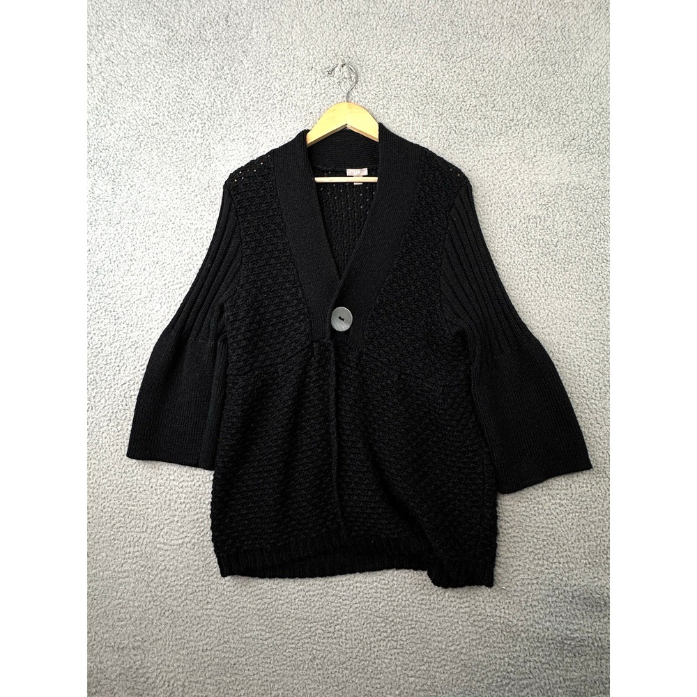 VTG J. JILL Cardigan Sweater XL Black Chunky Knit w/Wool & Alpaca One Button